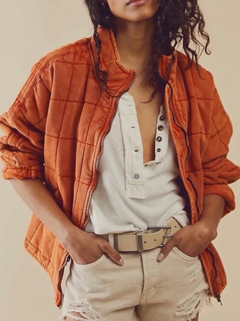Free People Dolman Quilted Knit Jacket Rust Orange Size XS Oversized